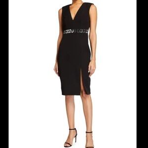 NWT Aidan Mattox Size 14 Black Sheath And Mirror Accented Waist Dress